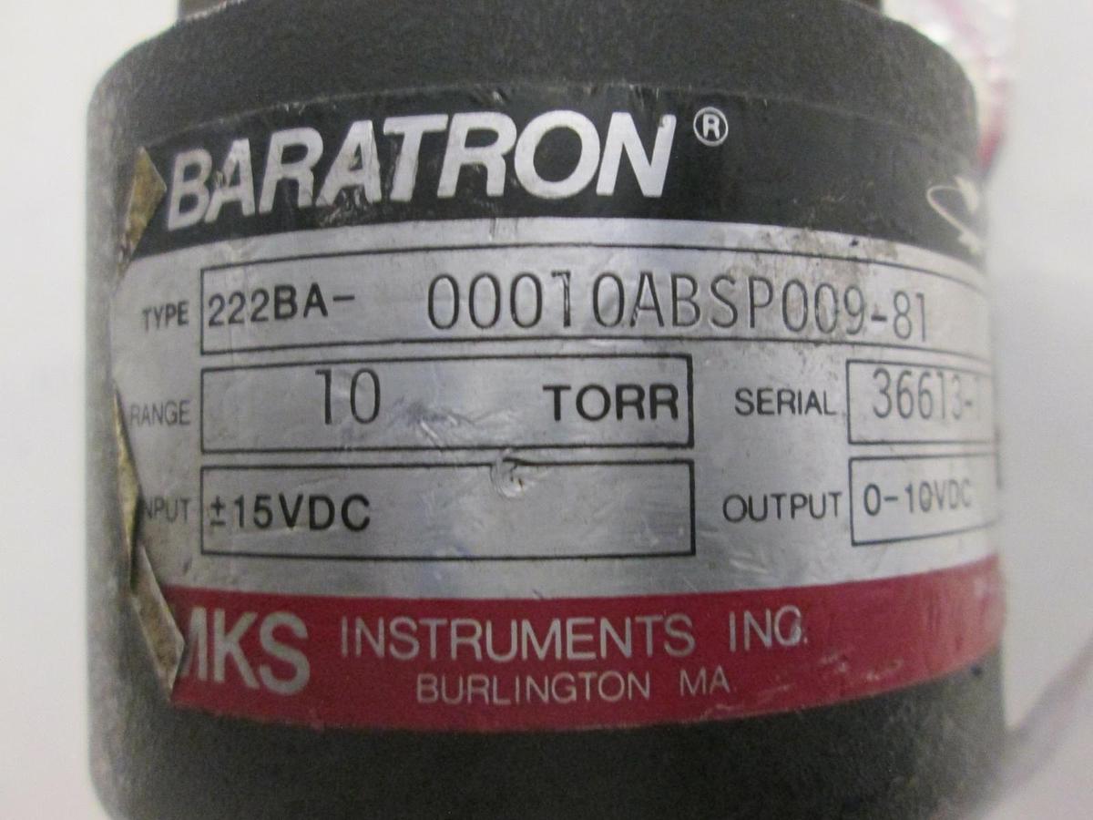 Used MKS, Baratron 10 Torr Pressure Transducer, 222BA-00010ABSP009-81, Used