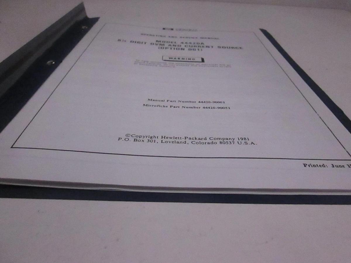 Used HP Model 44420A, 5 1/2 Digit DVM And Current Source (001) Operating Manual, Used