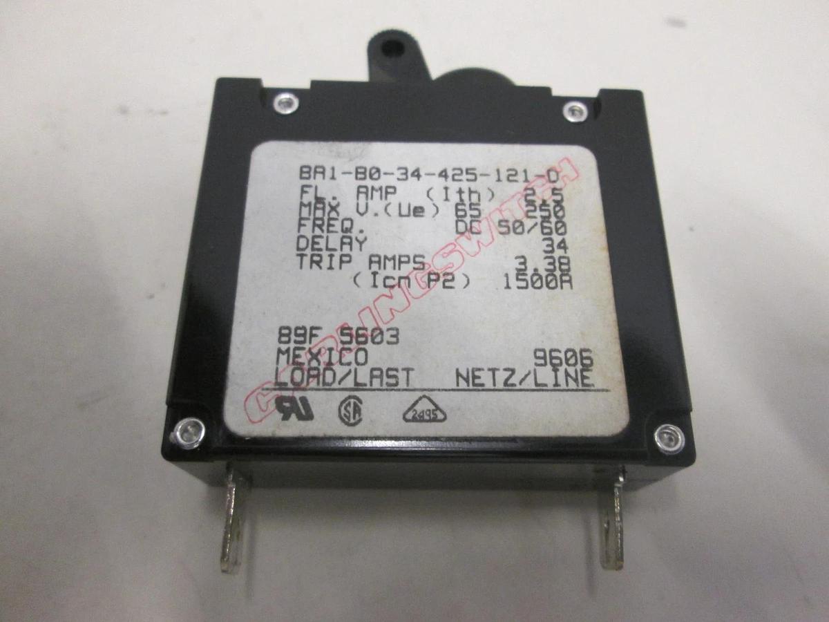 Used Heinemann BA1-B0-34-425, 2 Pole Circuit Breaker Switch, 250V, 2.5A, Used