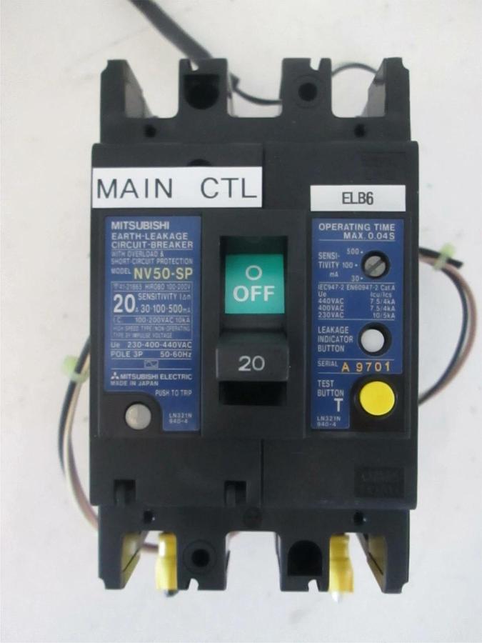 Used Mitsubishi Circuit Breaker Earth Leakage NV50-SP 20A, 3 Pole, Used