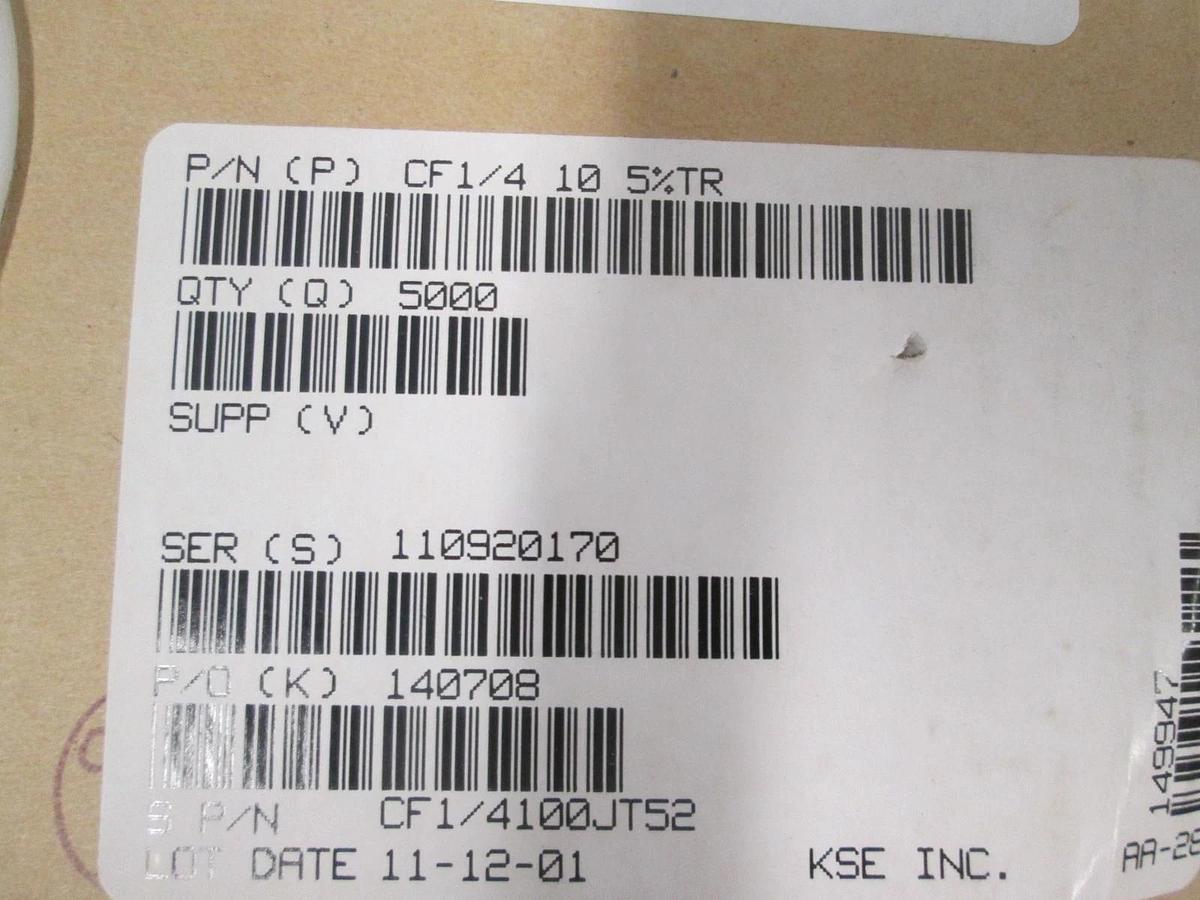 KOA, CF1/4 100 J T52, Resistor, Carbon Film, 1K Ohm 5%, New, Reel of 5000