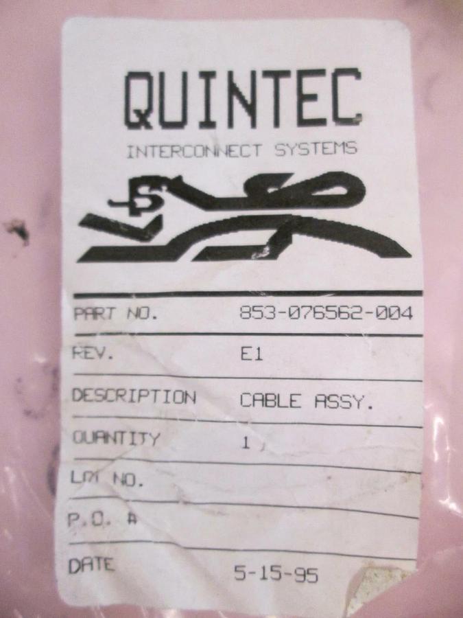 Used LAM Research, Quintec Interconnect Systems 853-76562-004 Cable Assembly, Rev. E1