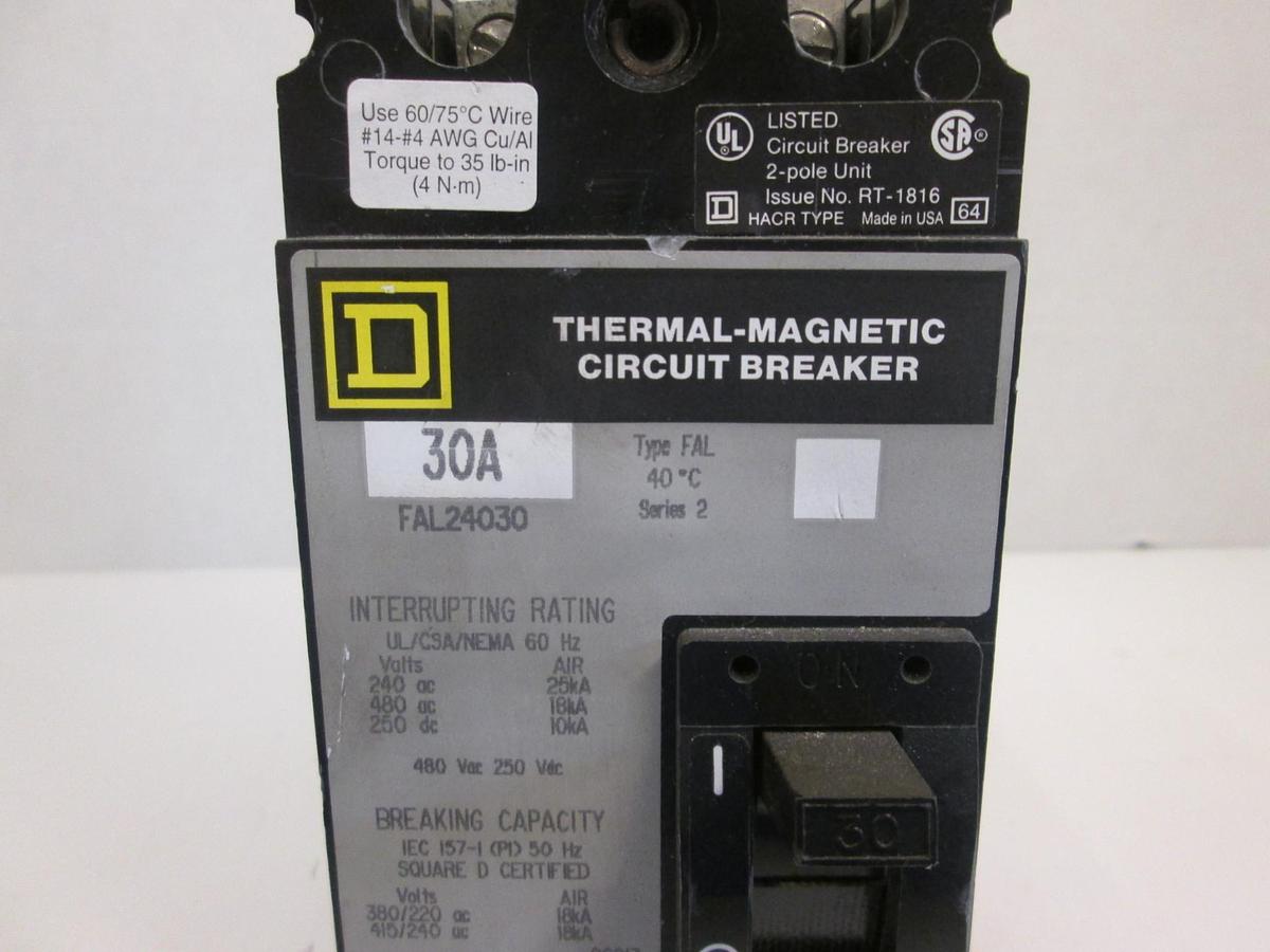 Used Square D FAL24030 Circuit Breaker, 30 AMP, 2 Pole, Series 2
