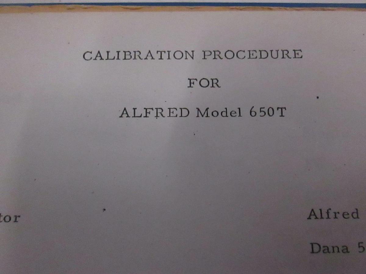 Used Alfred Model 650T Calibration Procedure, Used