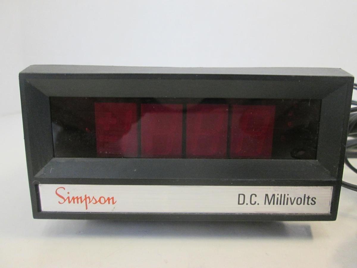 Used Simpson Digital Panel Meter, DC Millivolts, 2865, 120 VAC, 50-400Hz, Used