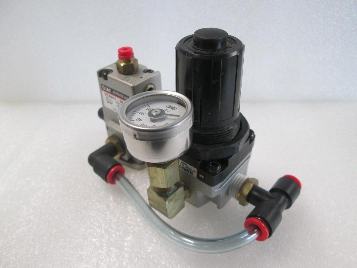 SMC, VTA301-02-B, Air Operated Valve Assy w/ Regulator and 0-60 PSI Gauge, Used