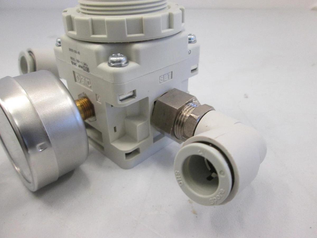 Used SMC, IRV20-03G-X3, Pneumatic Valve w/ -100-0 Pressure Gauge, Used