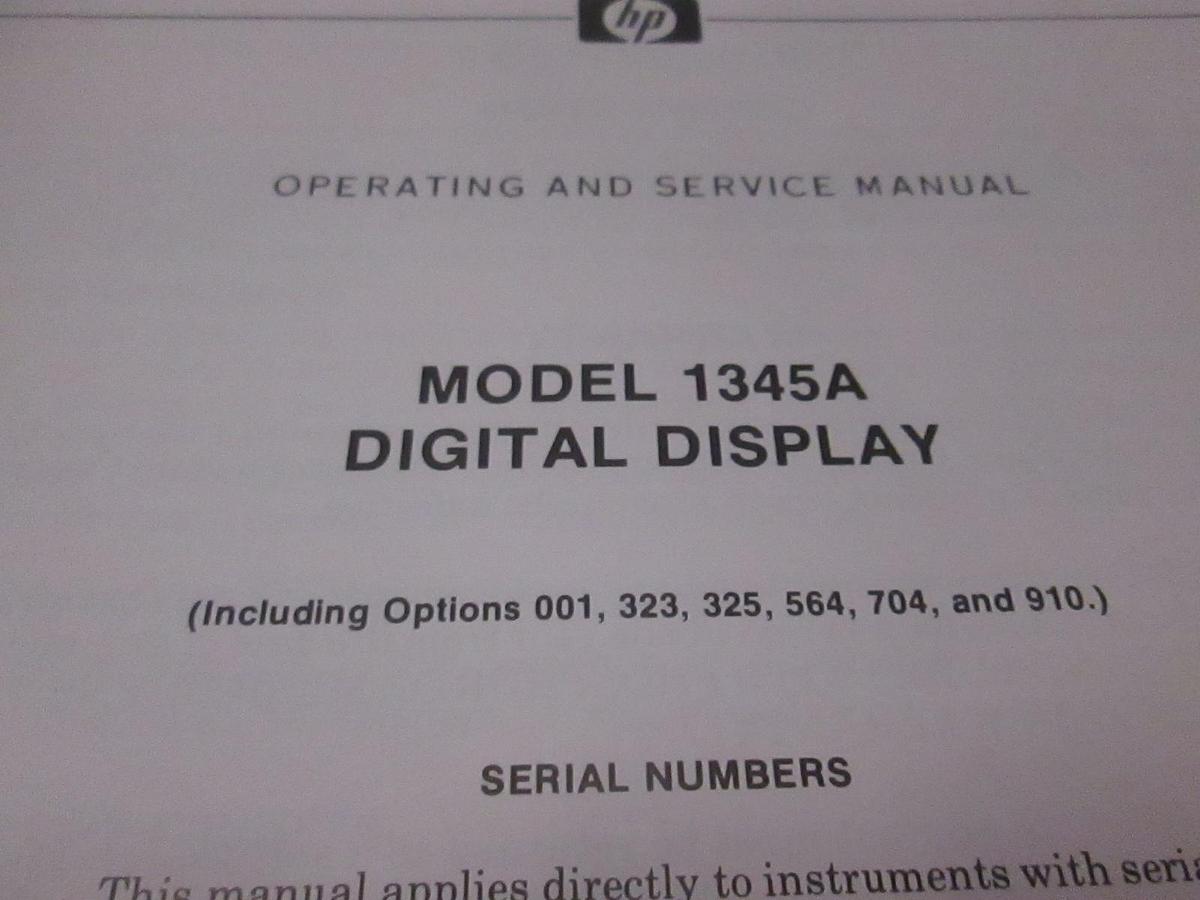Used HP Model 1345A Digital Display, Operating and Service Manual, Used