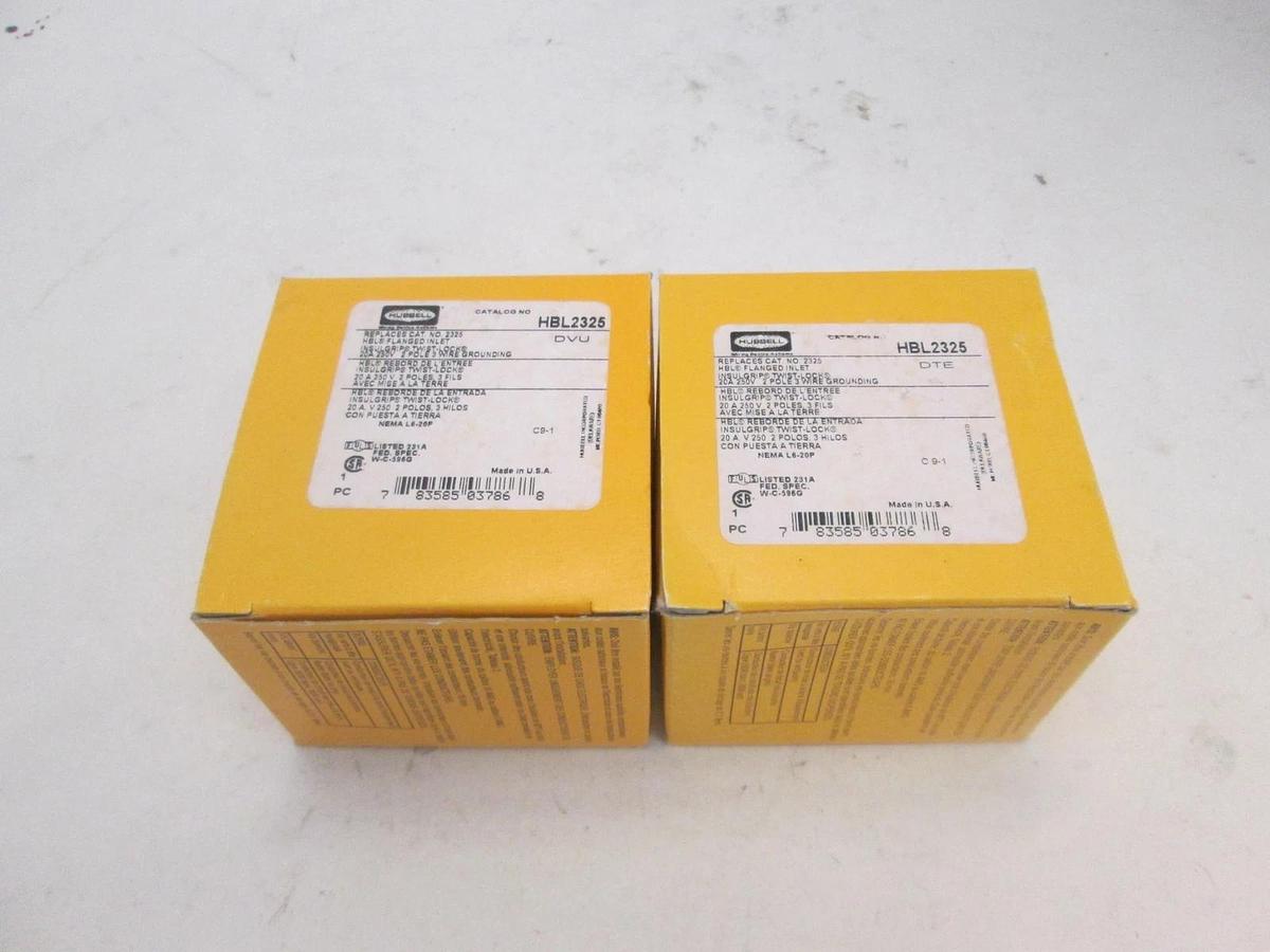 Hubbell, HBL2325, 2 Pole Flanged Inlet Unsulgrip Twist Lock, New, Lot of 2
