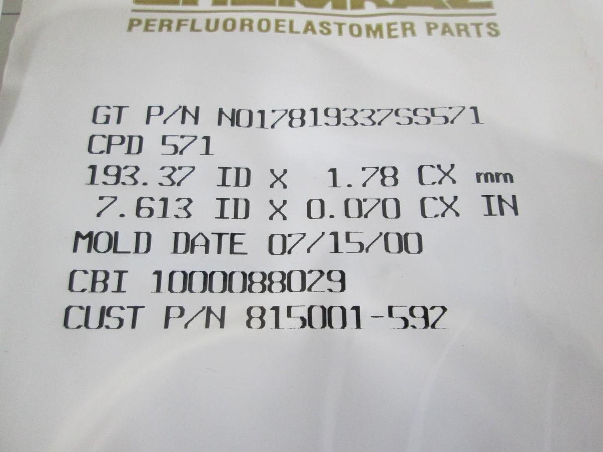 Chemraz, O-Ring, 7.613" ID, CPD 571, New, Lot of 2