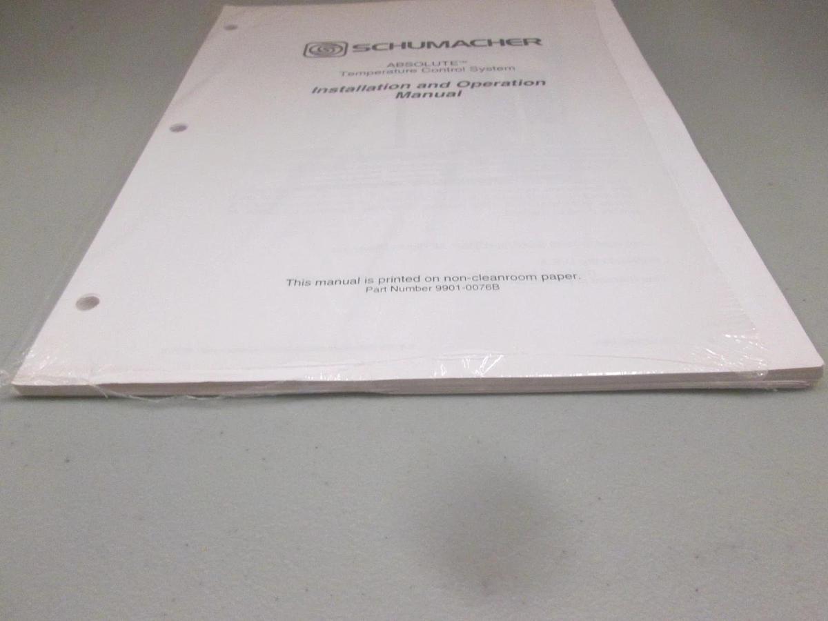 Used Schumacher, Absolute Temperature Control System Installation and Op Manual, New