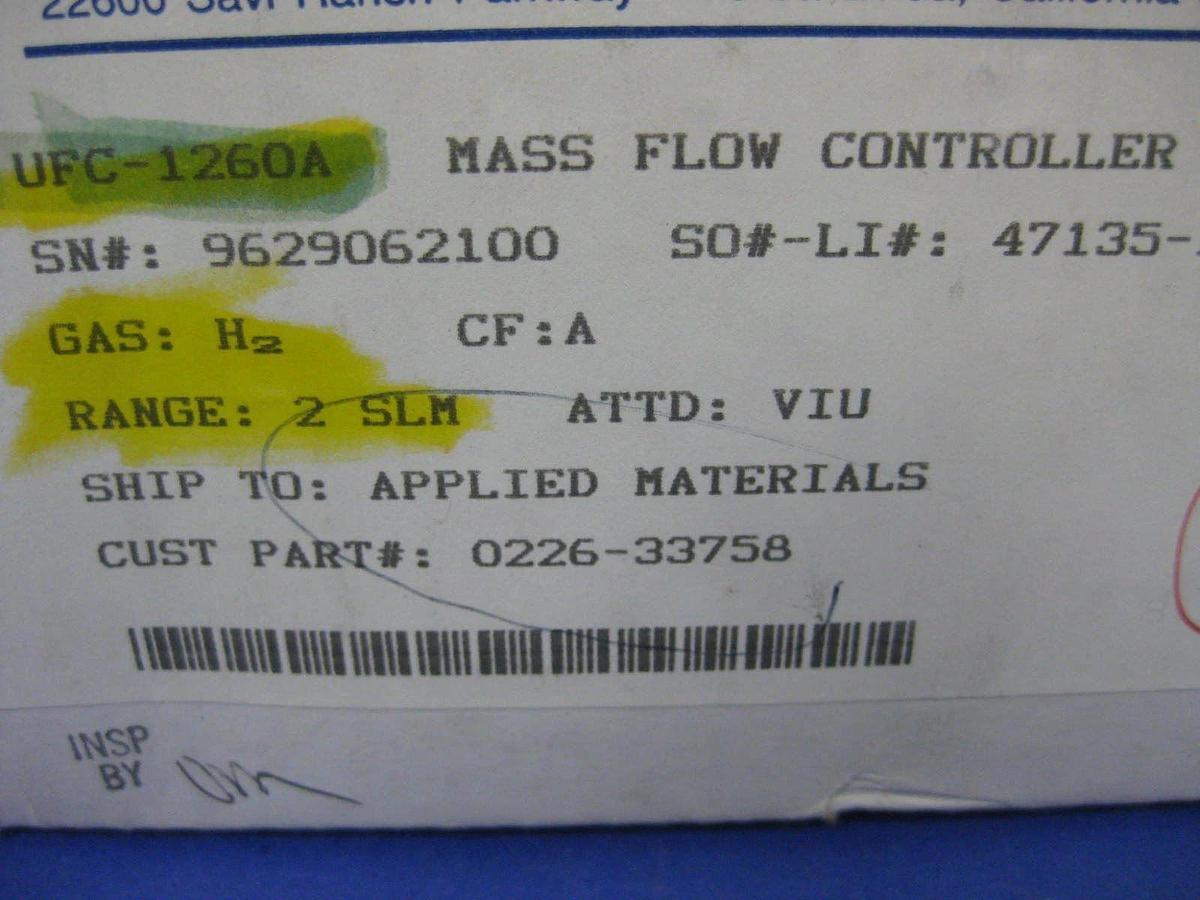 Used Unit UFC-1260A Mass Flow Controller, H2, 2 SLM, Refurbished