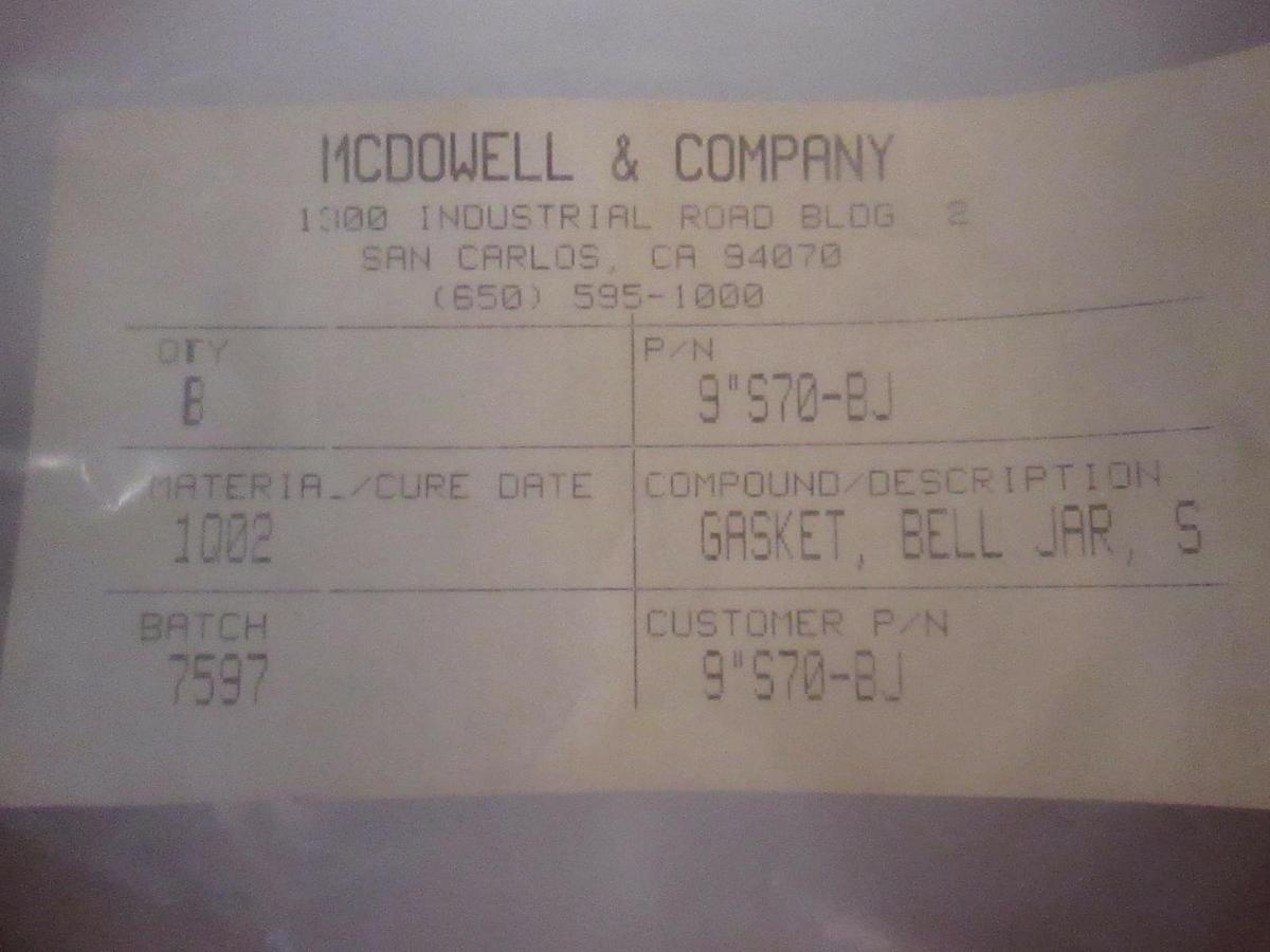 McDowell & Company 9S70-BJ, Bell Jar Gasket, New, Lot of 8