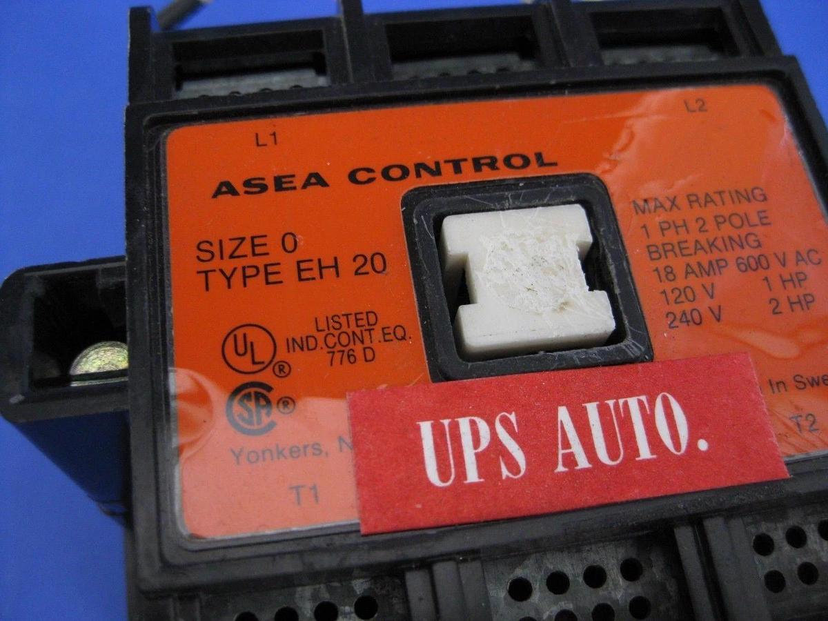 Used ASEA Type EH20 Contactor Size0 1Ph 2Pole 18Amp 600VAC, Lot of 2 Used