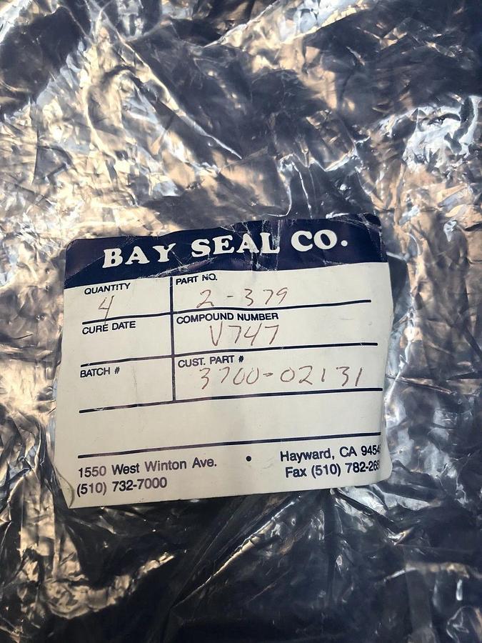 Bay Seal Co. O-Ring, 2-379, V747, 11-3/8" OD, Lot of 4 New