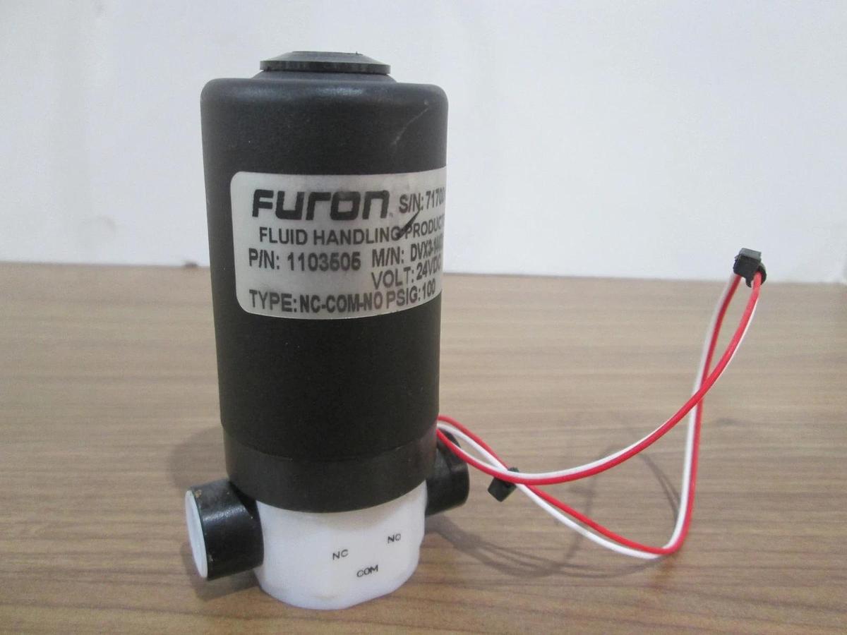 Used Furon, DVX3-144D2, 3-Way Solenoid Valve, 100 PSIG, 24VDC, Used