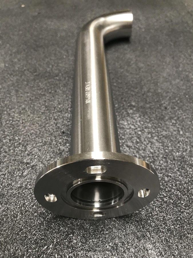 Used SS Vacuum 1.5"ID x 11"L Pipe Elbow, 3.125" CF Adapter x Butt Weld, New
