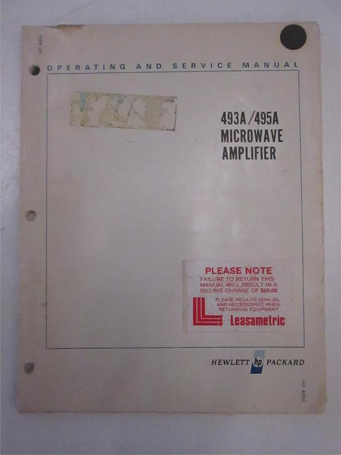 Used HP 493A/495A Microwave Amplifier Operating and Service Manual, Used