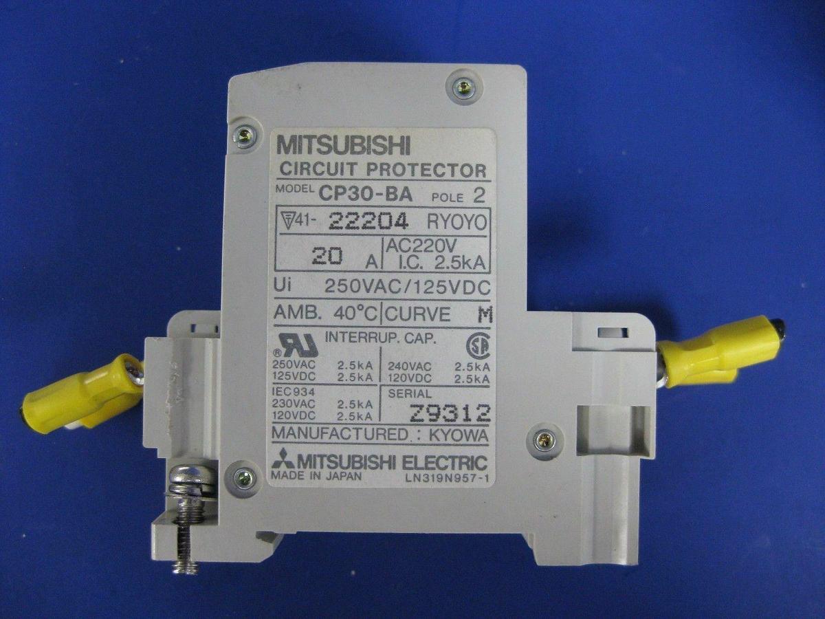 Used Mitsubishi Circuit Protector CP30-BA 20A, 220V, 2 Pole, Lot of 6 Used