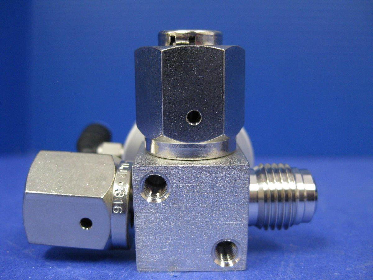 Used Fujikin Mega-Mini FPR-SDTB-71-6.35-3  3-Way Valve, 1/4" F/F/M UJR, Used