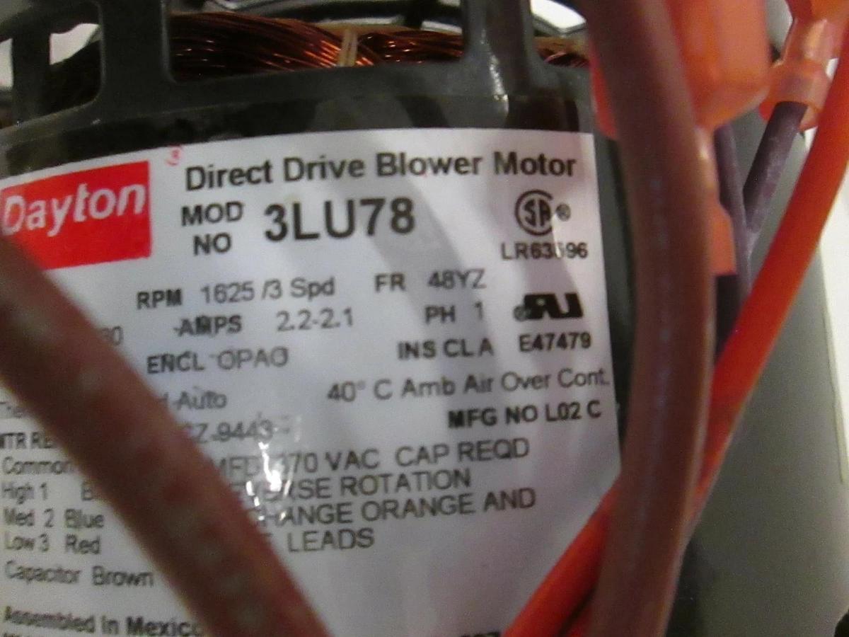 Used Dayton Direct Drive Blower Motor, 3LU78, 1625/3 Spd RPM, Used