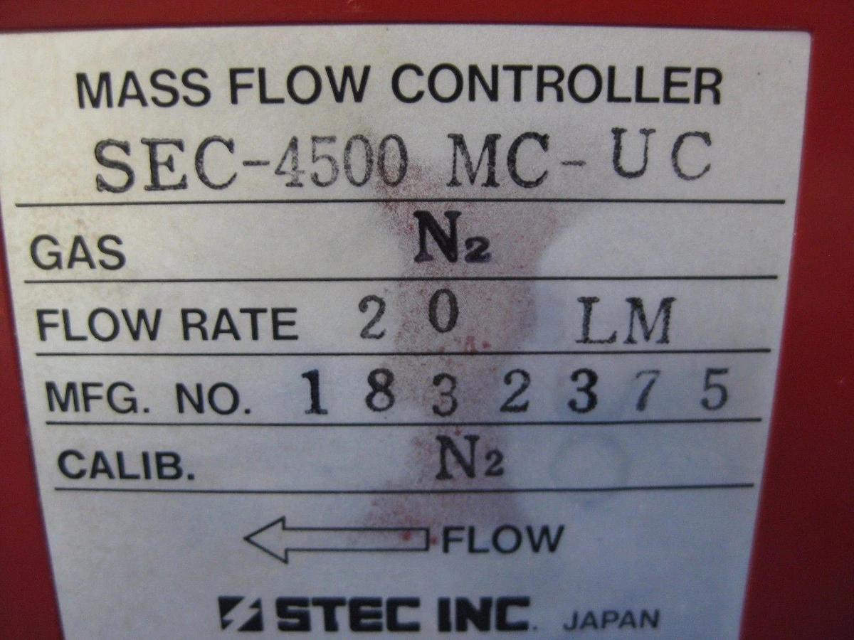 Used Stec SEC-4500 Mass Flow Controller, 1/4" VCR, N2, 20 LM, Used