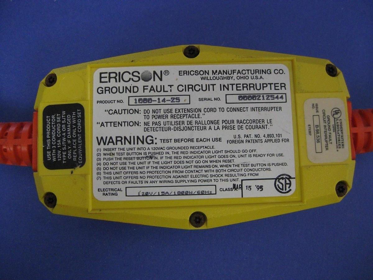 Used Ericson 1808-14-25 Ground Fault Circuit Interrupter