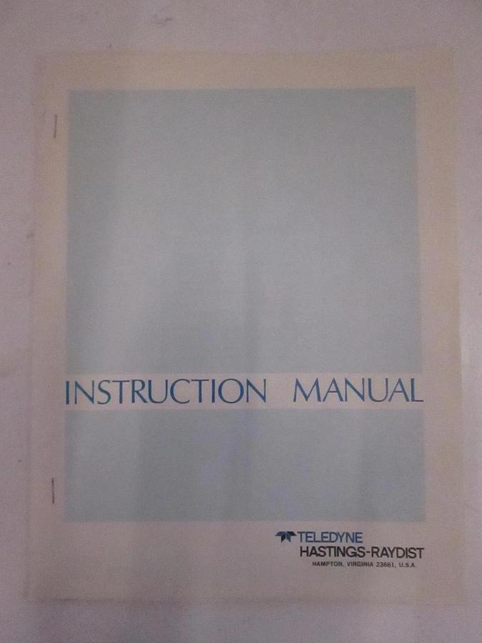Used Teledyne Hastings SV-1C Vacuum Gauge Instruction Manual, Used