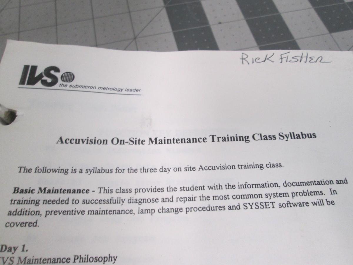 Used IVS, Accuvision On-Site Maintenance Training Class Syllabus, Used