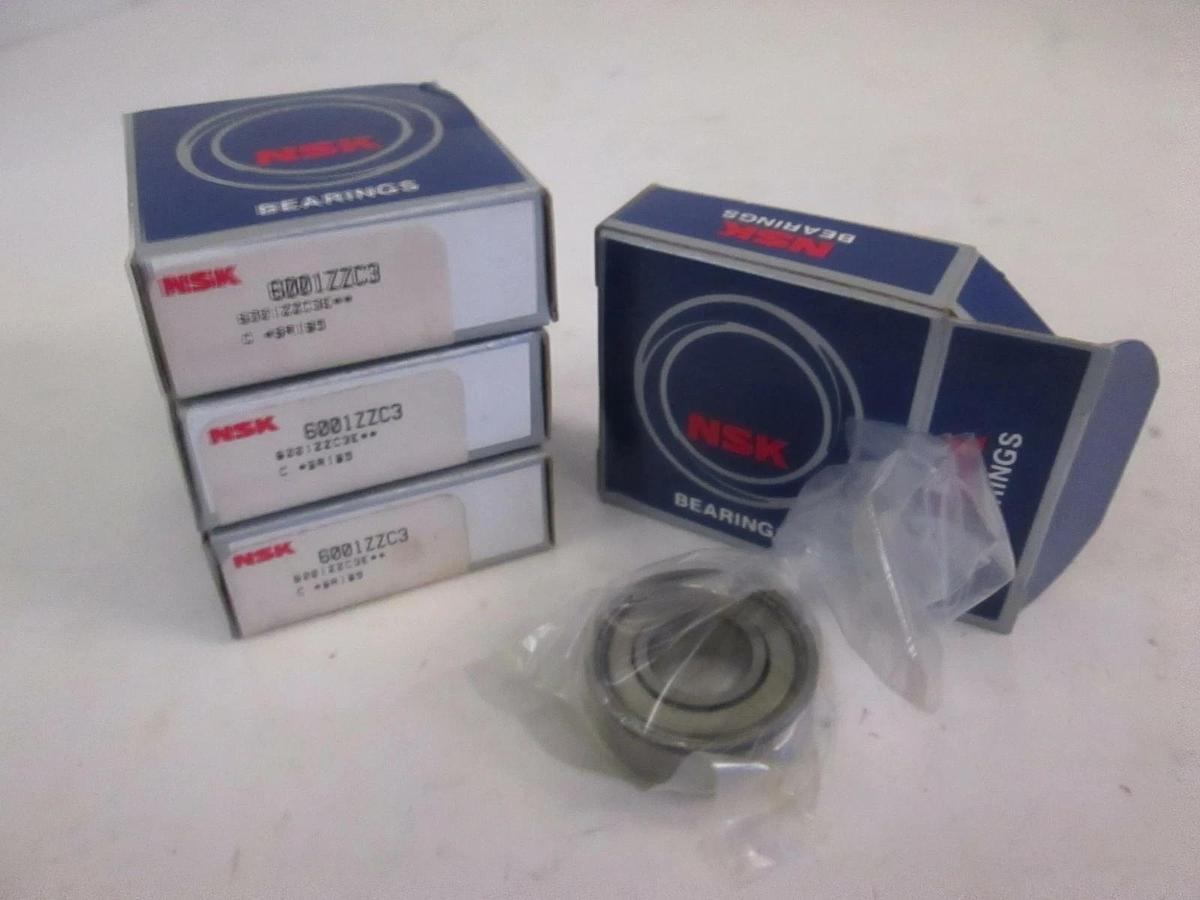 NSK 12mm Bearings, 6001ZZC3, Lot of 4, New