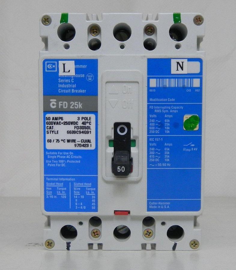 Used Cutler Hammer FD 25K Circuit Breaker 50A FD3050L