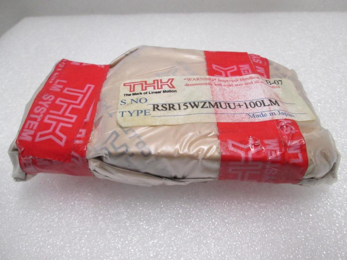 Used THK, RSR15WZMUU+100LM, Linear Bearing Guide Block w/ Guide Rail, New