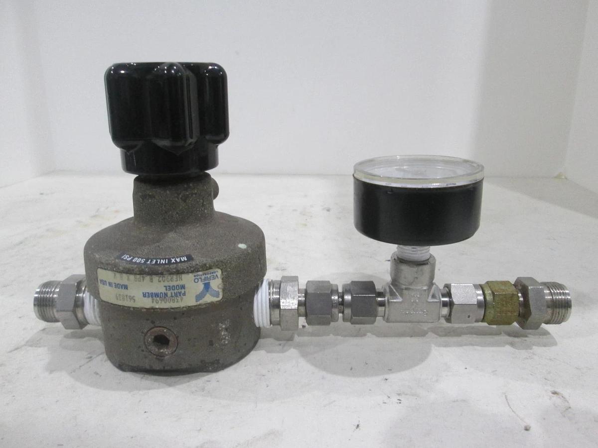 Used Veriflo, HFR902B4PBX8V, Regulator Assy w/ McDaniel 0-160 PSI Gauge, Used