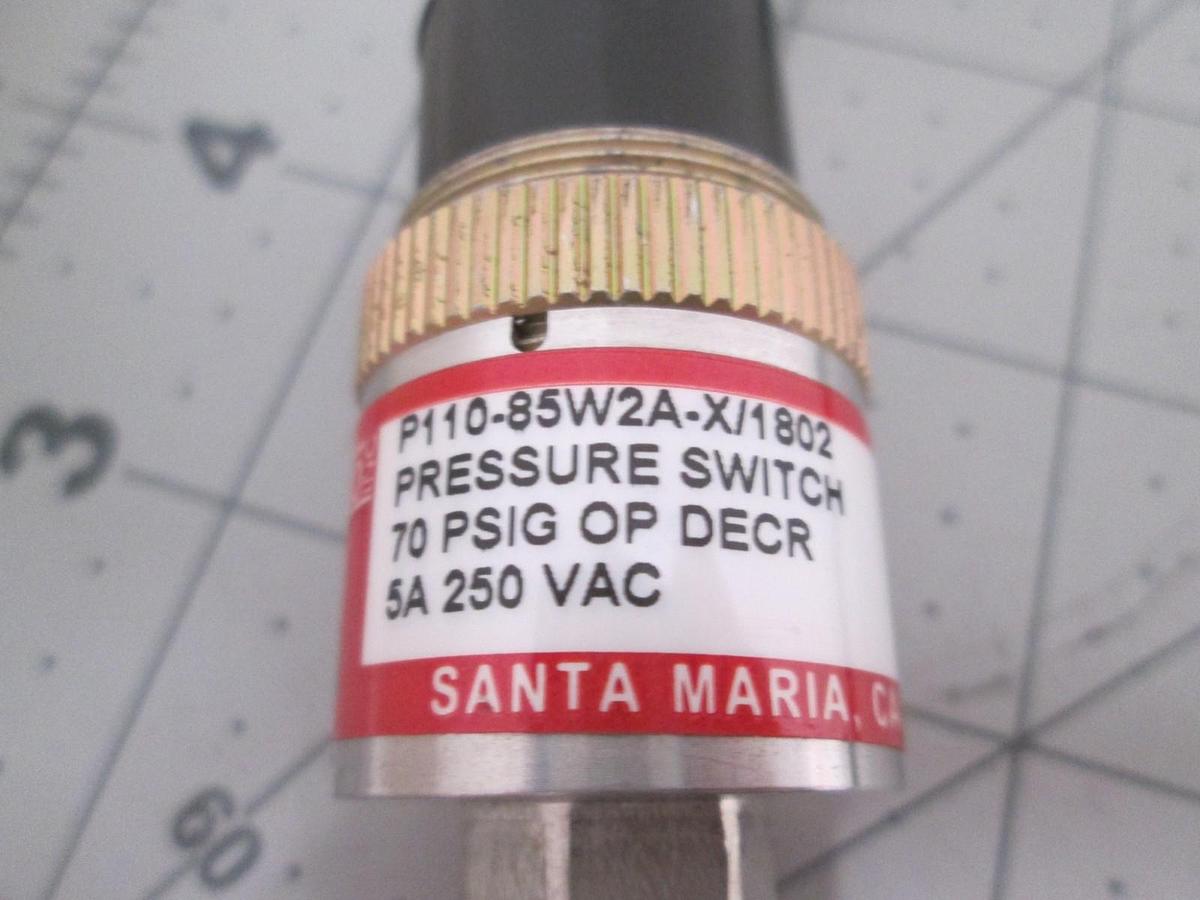 Used Wasco, P110-85W2A-X/1802, 70 PSIG, 250VAC, Pressure Switch, Used