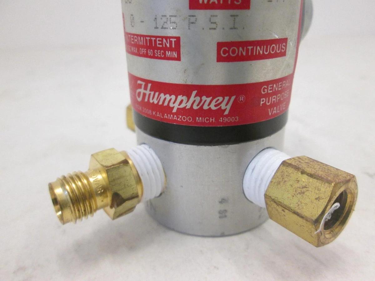 Used Humphrey, 3 Way Air Valve, 062-4E1-21-36-61, 24DC, 0-125PSI, Used
