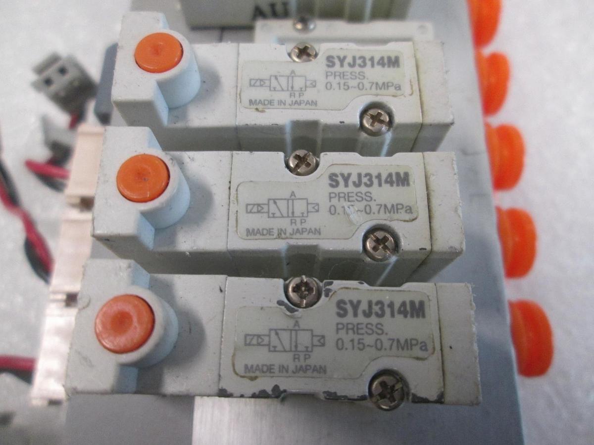 Used SMC, SYJ314M, 3 Port Solenoid Valve Assy w/ Block, 5 Valve, Used