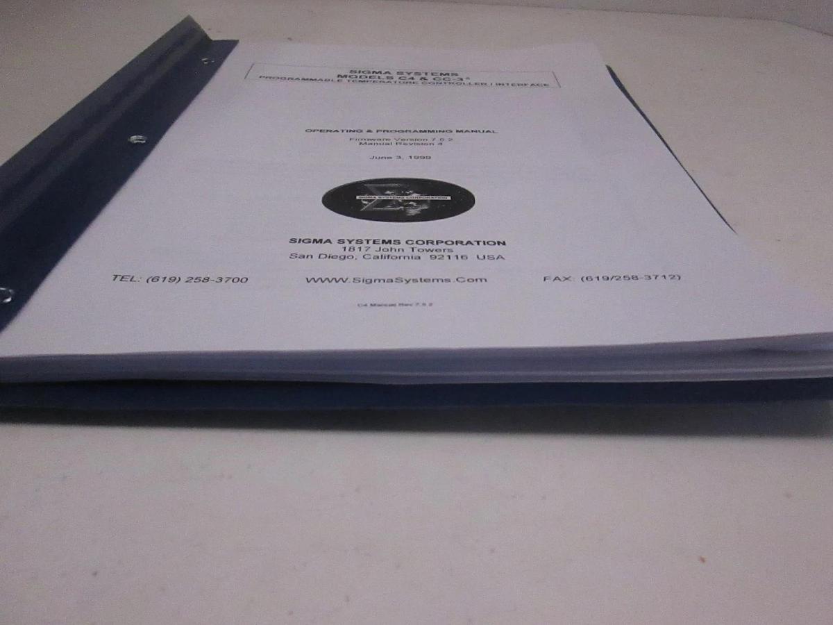 Used Sigma Systems C4 and CC-3.5 Operating and Instruction Manual, Used
