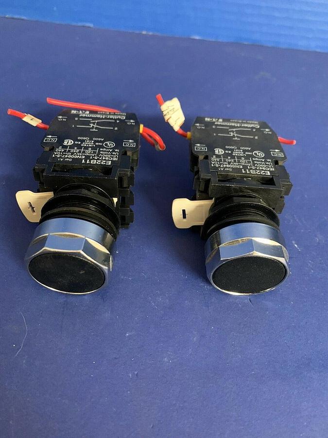 Used Cutler-Hammer E22B11 Contact w/ Black Flush Push Button, Lot of 2 Used