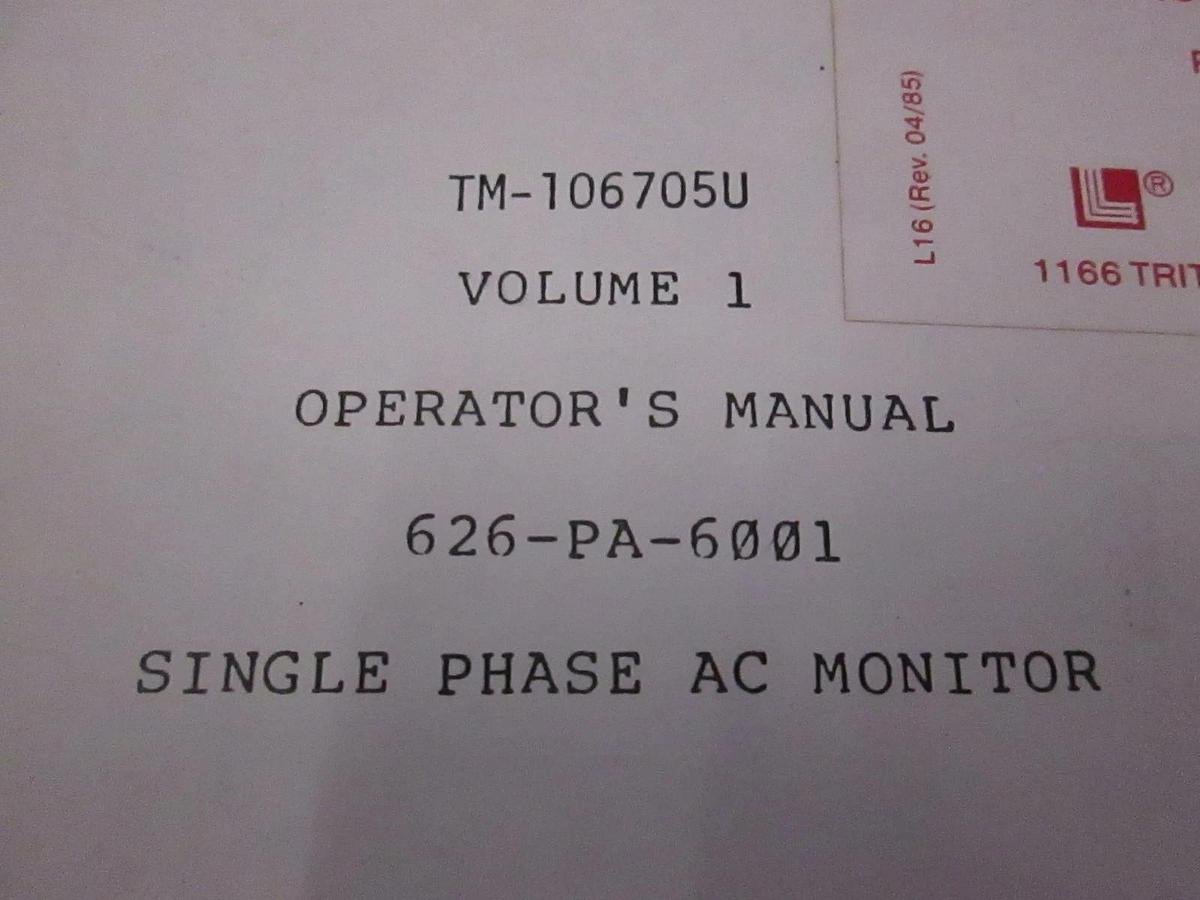 Used Dranetz TM-106705U Volume 1 Single Phase AC Monitor Operators Manual, Used