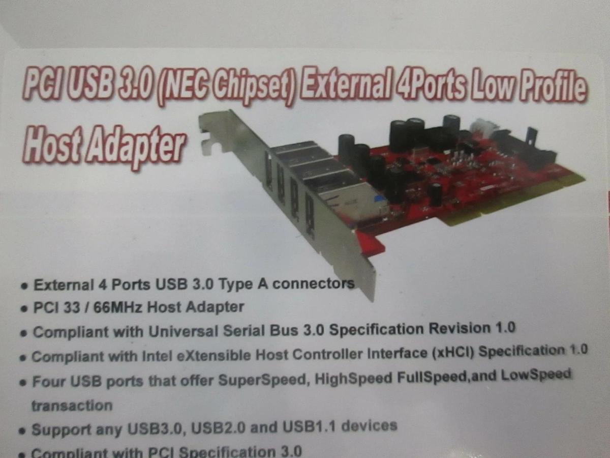 PCI USB 3.0 (NEC Chipset) External 4Ports Low Profile Adapter, New, Lot of 2