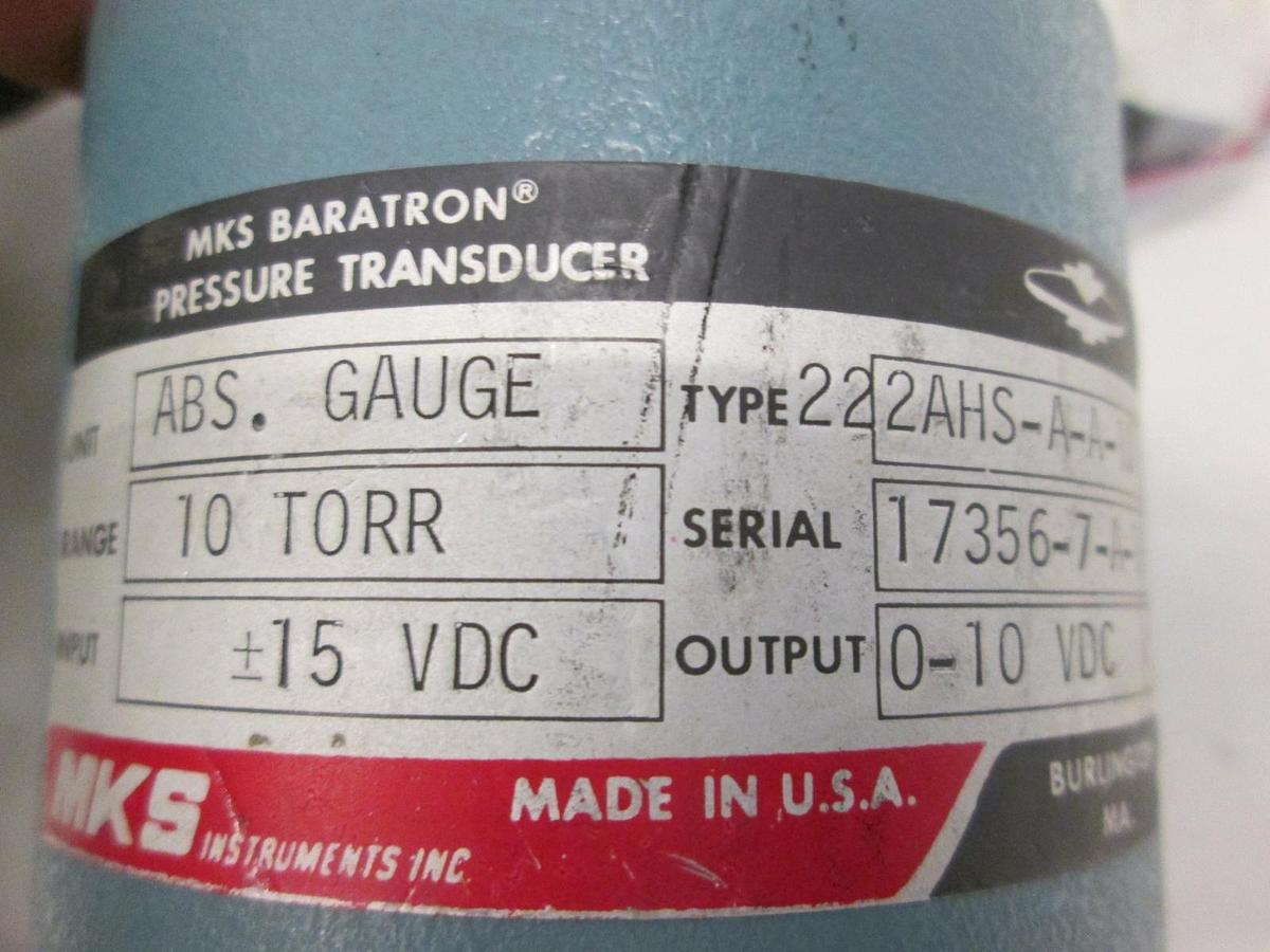 Used MKS, Baratron 10 Torr Pressure Transducer, 222AHS-A-A-10, Used