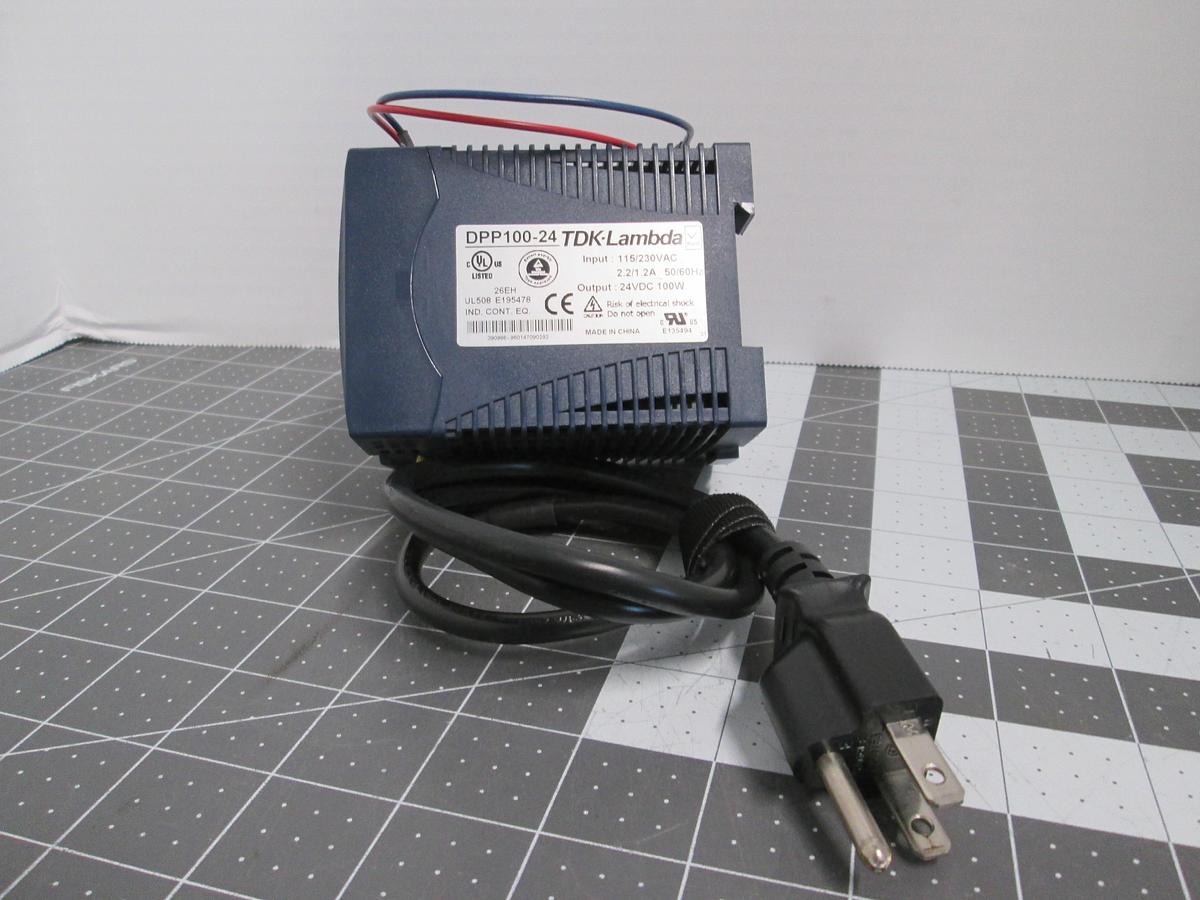 Used TDK-Lambda DPP100-24 DIN Rail Power Supply 115/230VAC Input 24VDC 100W 4.2A Max