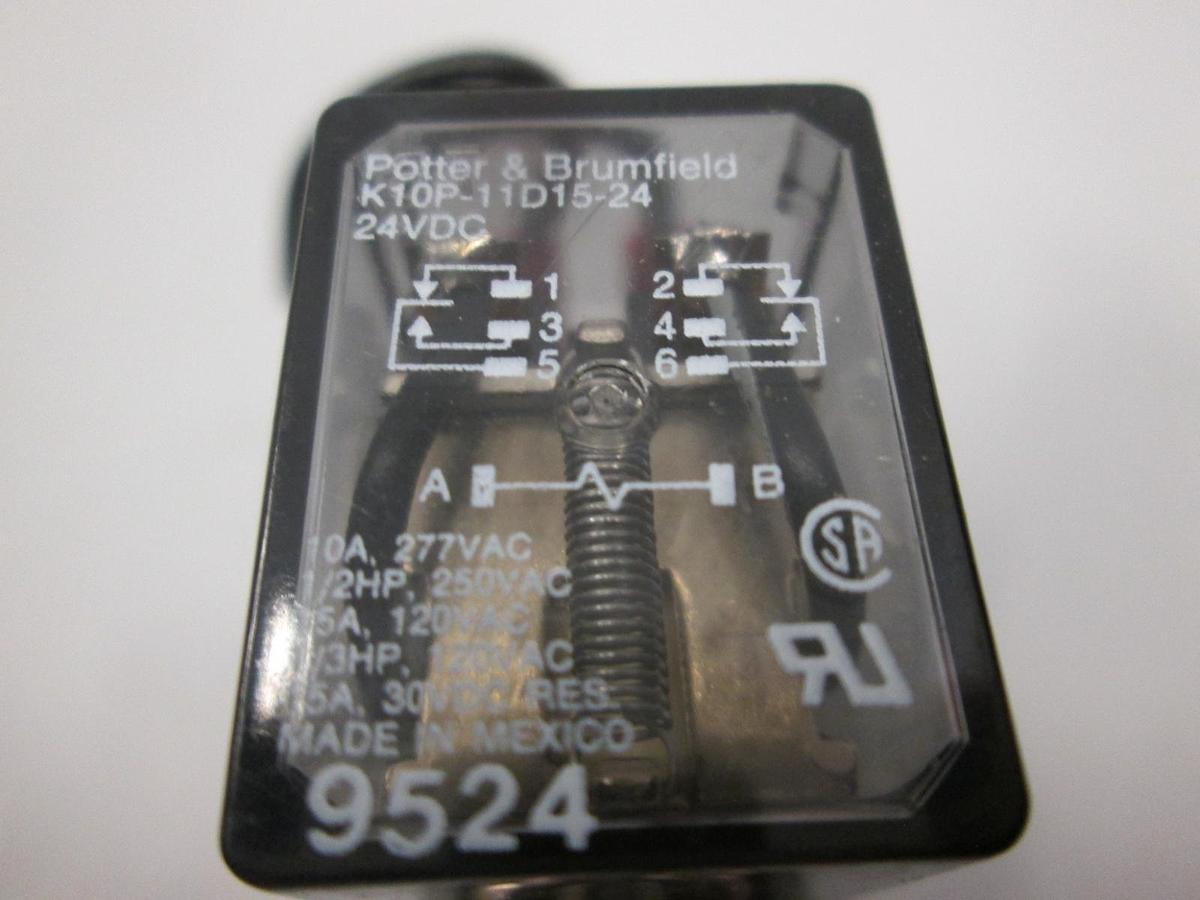 Used Potter & Brumfield, K10P-11D15-24, Relay w/ 27E895 Socket Base, 24VDC, Used