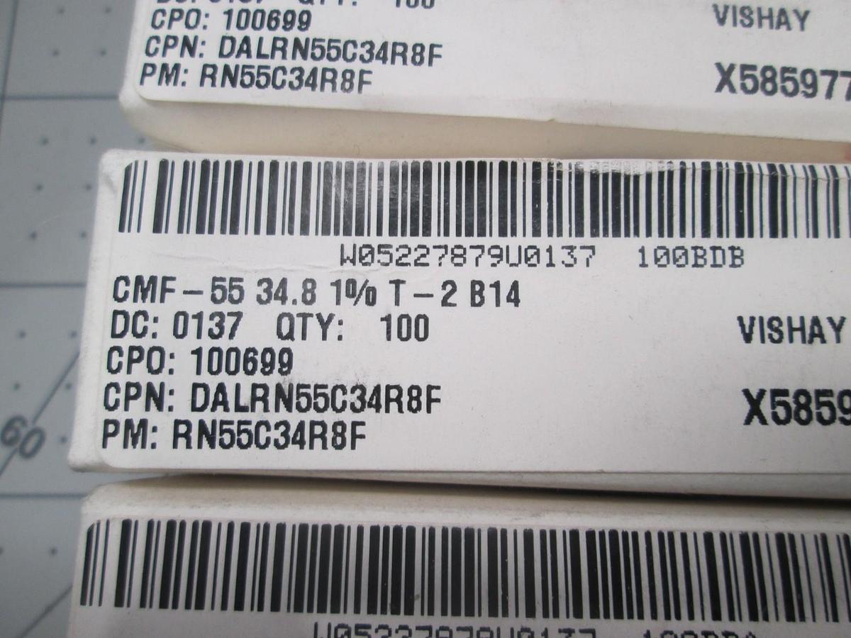 Used Vishay, RB55C34R8F, CMF-55 34.8 1% T-2 B14, New, Lot of 399 (4 Boxes)