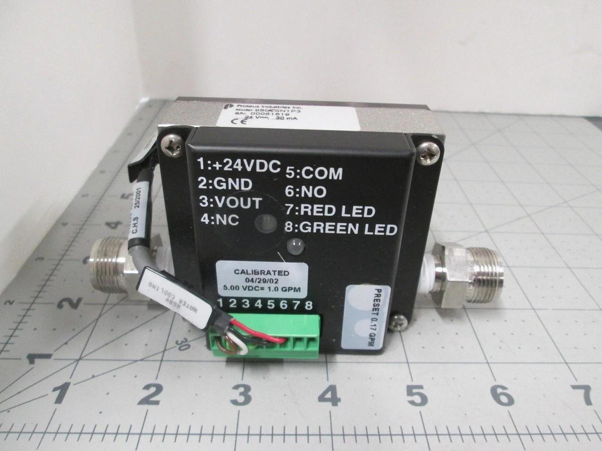 Used Proteus Industries, 9804SN1P3, Fluid Flow Switch, 24V, 30mA, Used