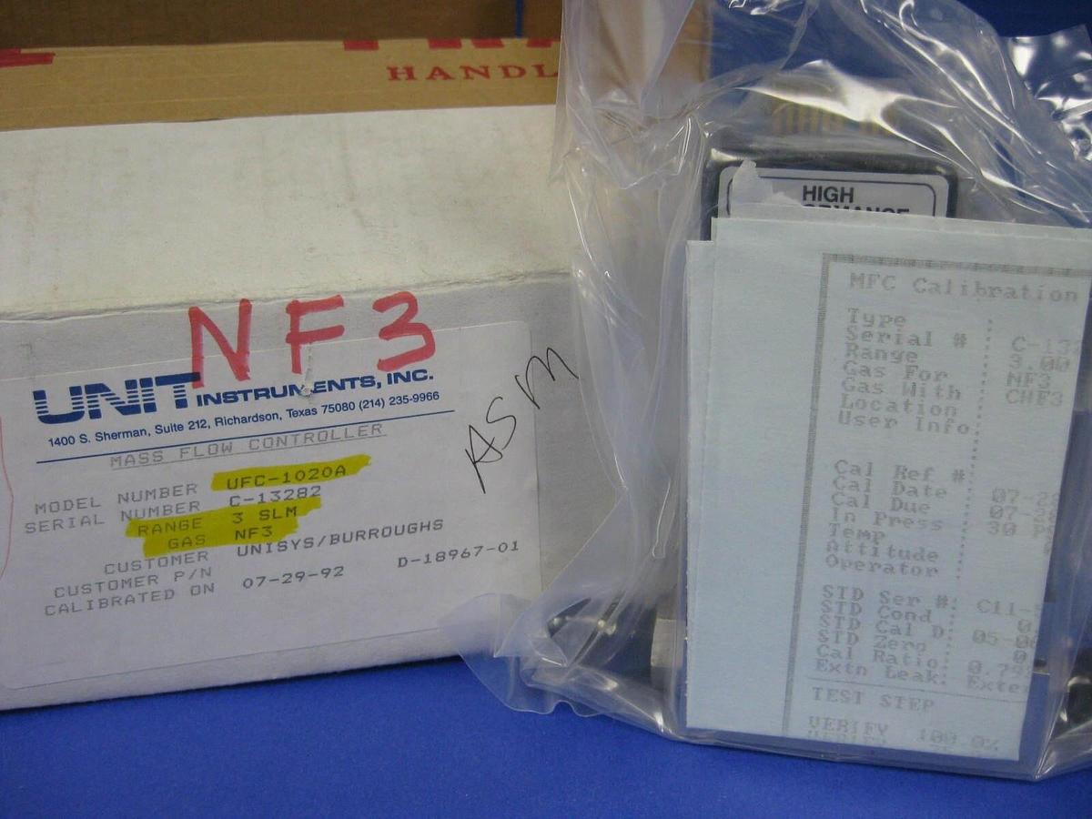 Used Unit UFC-1020A Mass Flow Controller, NF3, 3 SLM, Refurbished
