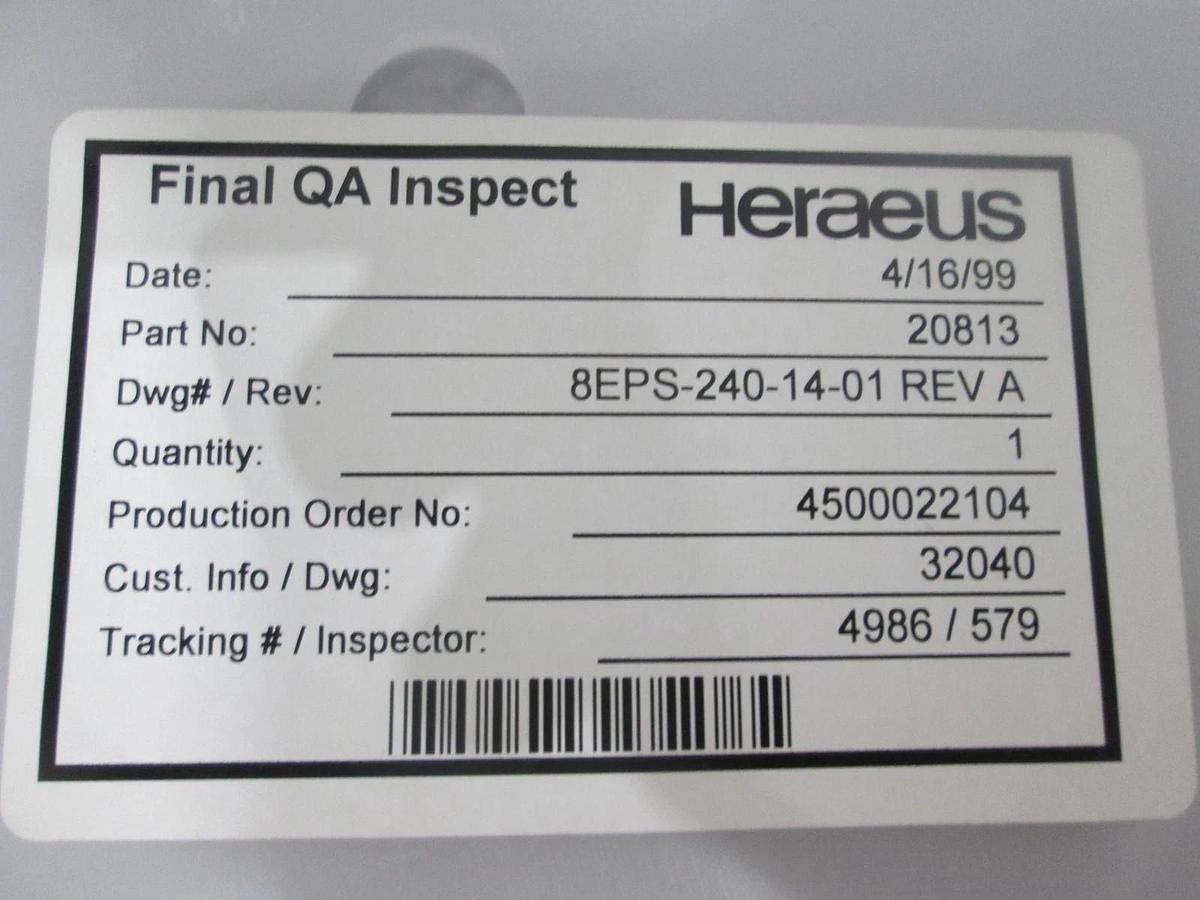 Heraeus, 20813, 8EPS-240-14-01, Quartz Backing Plate, New
