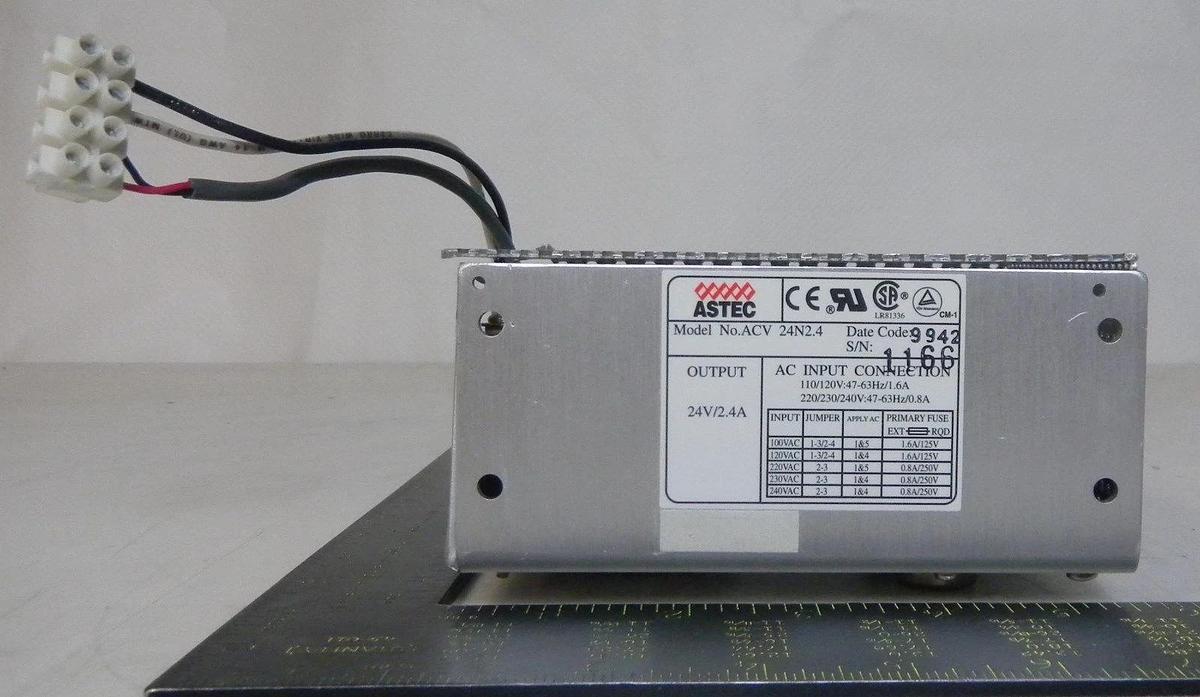 Used Astec ACV 24N2.4 Power Supply, Output 24V/2.4A, AC Input: 110/120V/ 47-63HZ