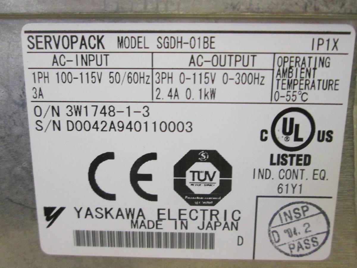 Used Yaskawa, Servopack, Motor Driver, SGDH-01BE, 100-115V, 50/60Hz, Used