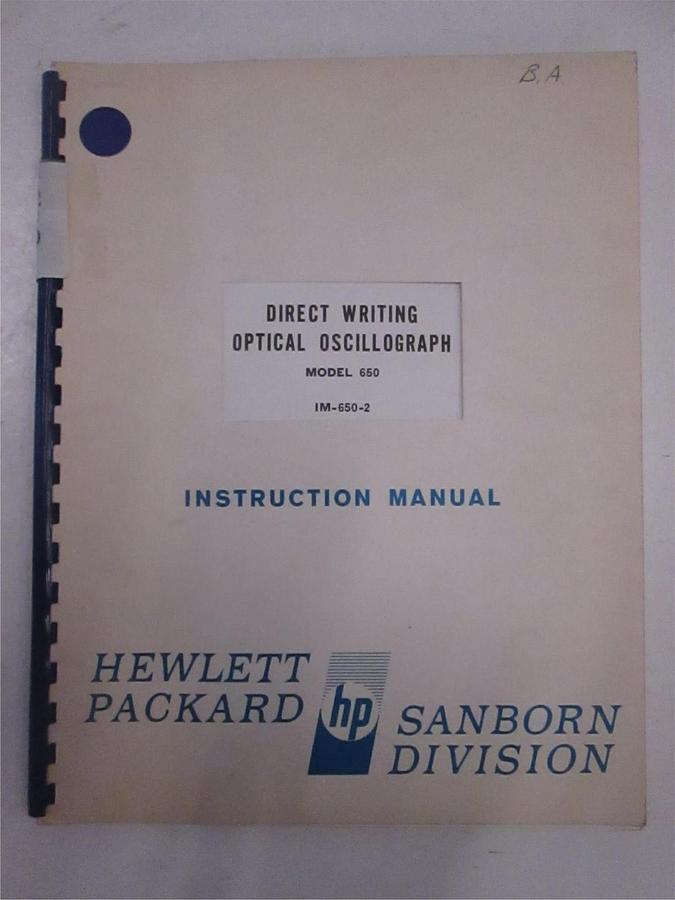 Used HP Model 650 Direct Writing Optical Oscillograph Instruction Manual, Used